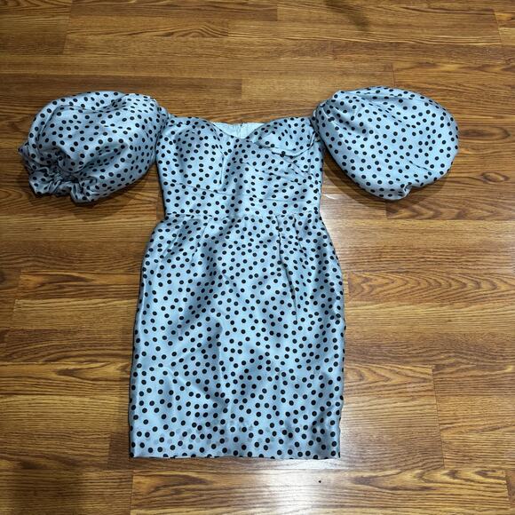 RASARIO Polka-Dot Silk Organza Off-The-Shoulder Midi Dress IT 44 - Picture 13 of 14